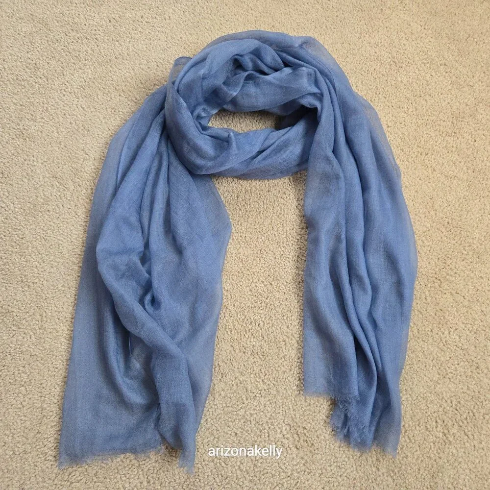 NWOT Cashmere Scarf Wrap Featherweight Tissue Weight Periwinkle Blue Ovcio - Picture 5 of 10